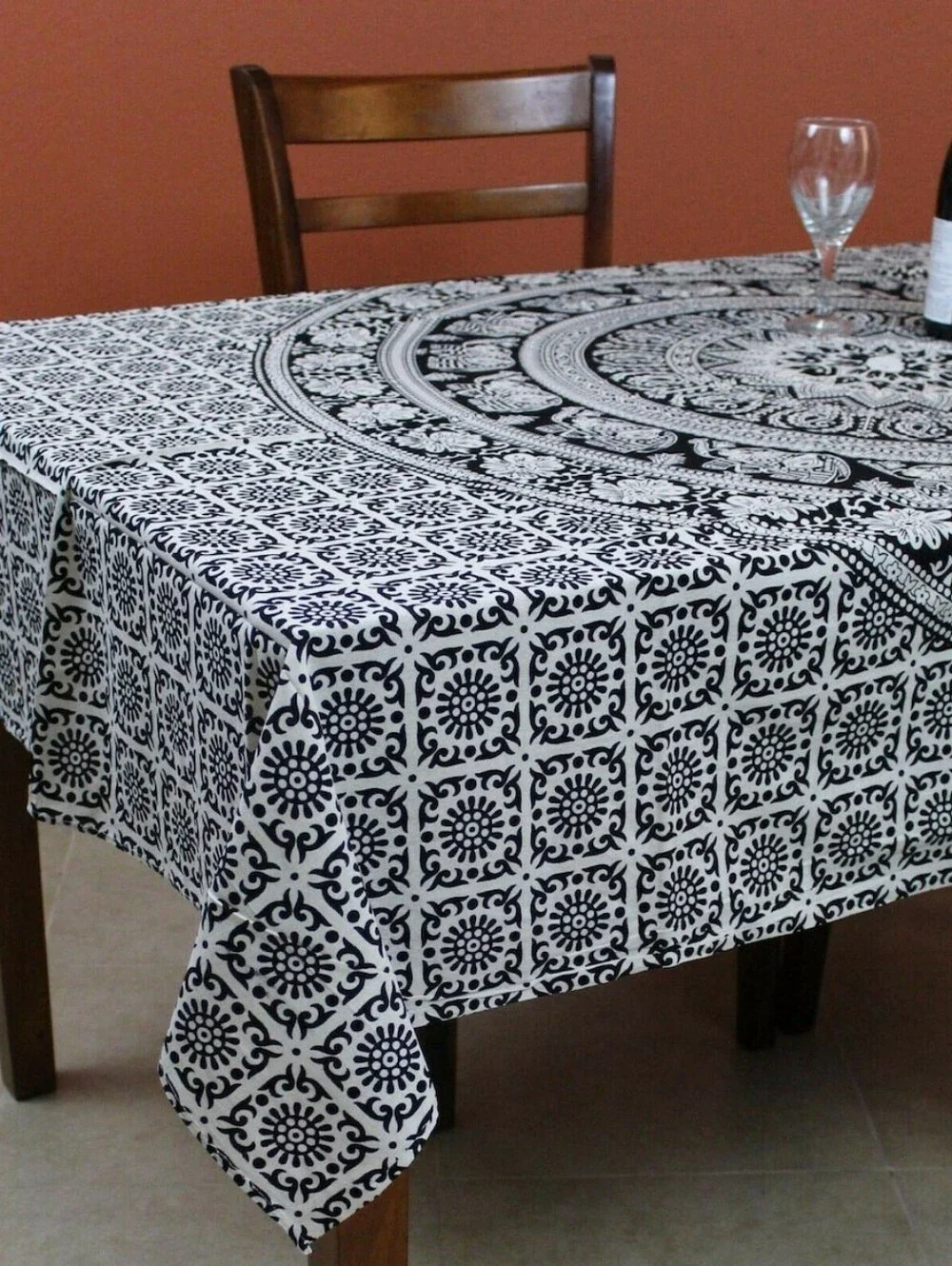 Mandala Tapestry Elephant Floral Pattern Print Made In India Cottton Tablecloth